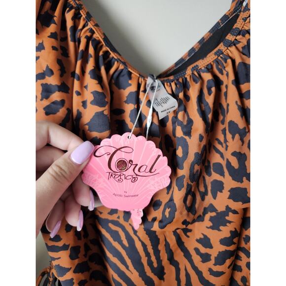 Coral Tropics One Piece Swimsuit Plus Size 3X Animal Print Ruffle Open Sides - Picture 3 of 6